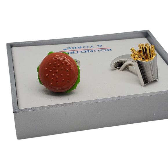 Burger & French Fries Cufflinks Roundtree Yorke Hamburger Vintage Cuff Links - Picture 2 of 9